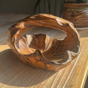 Vintage Black Walnut Wood Hand Carved Basket.